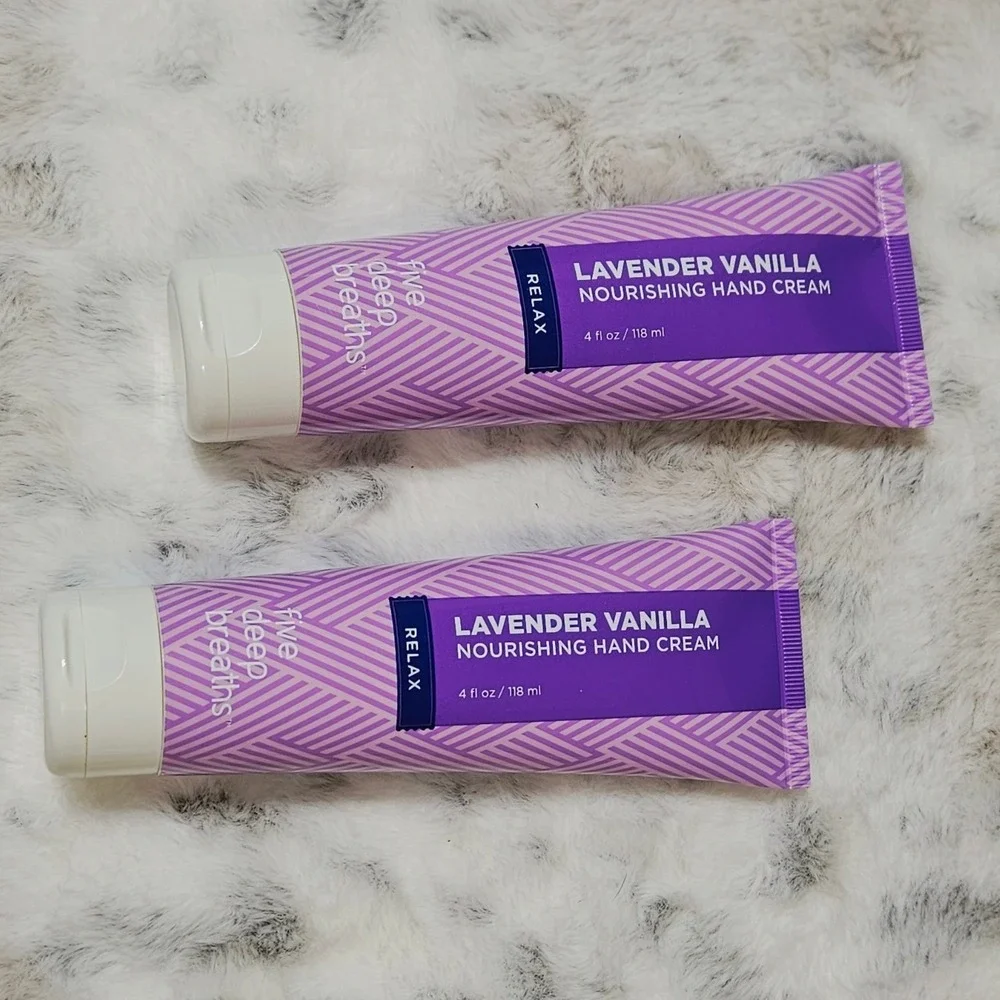 Five Deep Breaths Lavender Vanilla Relax Nourishing Hand Cream 4oz Set of 2 NEW